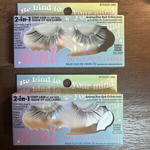 Ioni Be Kind To Your Mind 3D Faux Mink Lashes Anime Fox Eye Crisscross 2 Sets
